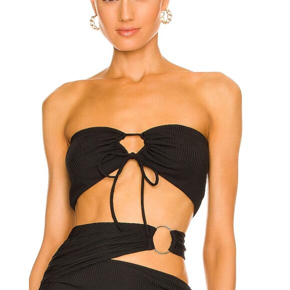 H:ours Strapless Tube Top Black SMALL Crop Keyhole Ribbed Knit Revolve $138 NEW - Picture 1 of 8